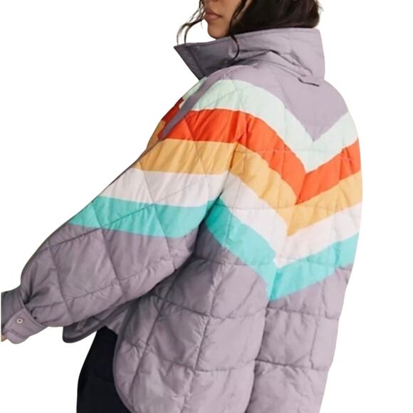 NWT FREE PEOPLE Women’s Rainbow Chevron Striped Pippa Puffer Jacket - Picture 2 of 8
